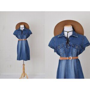 Vintage‎ 90s Blue Denim Cotton Market Dress| size S